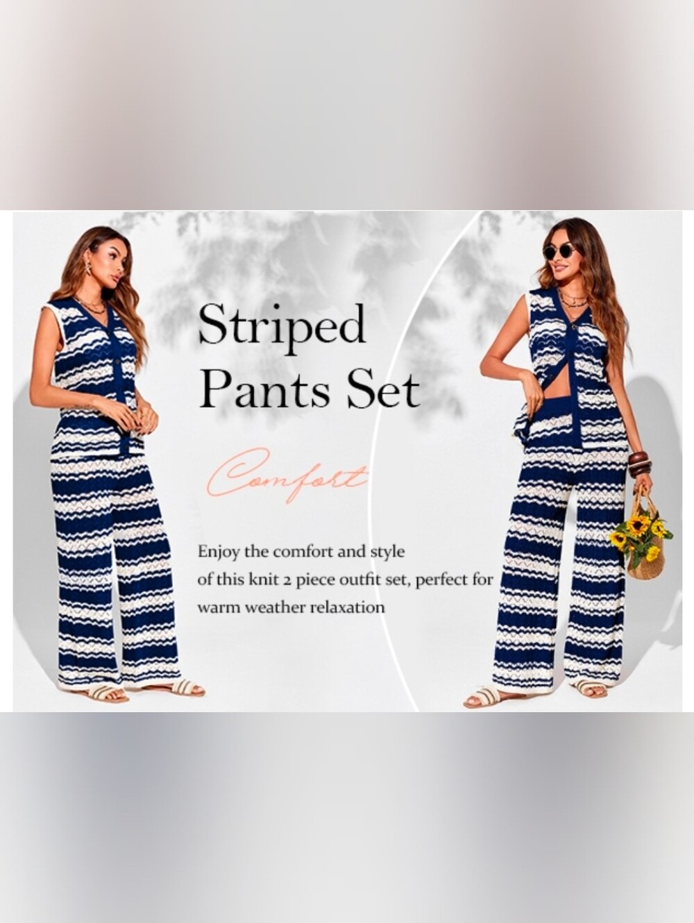 Imily Bela Womens Plus Size 2 Piece Crochet Set- Navy & White XXL